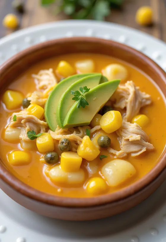 Ajiaco au poulet servi