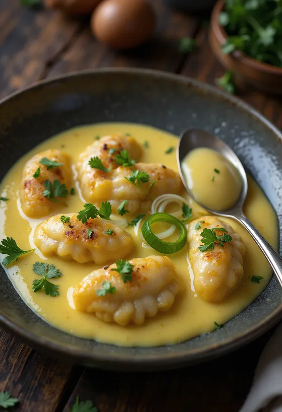 Gatte sauce au yaourt, servi avec de la coriandre