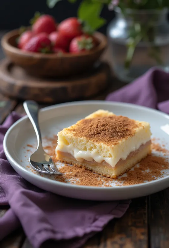 Carré de gâteau Trilece moelleux, généreusement saupoudré de cannelle