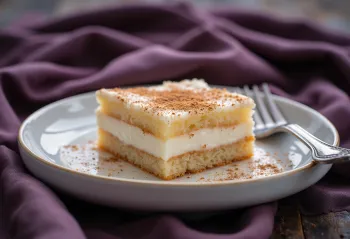 Carré de gâteau Trilece moelleux, généreusement saupoudré de cannelle