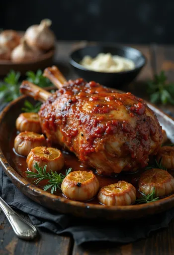 Agneau rôti à l'Ajvar avec persil frais et pommes de terre rôties