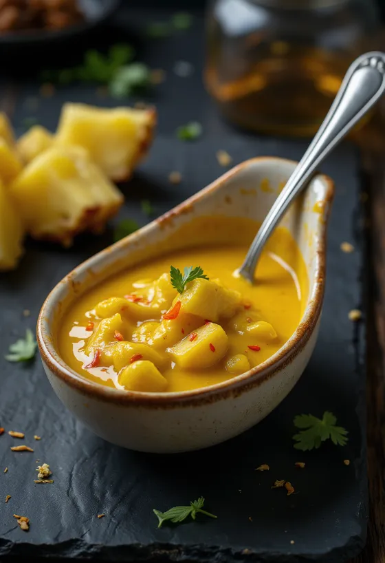 Sauce curry ananas servie