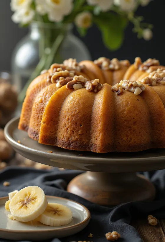Kouglof banane-noix servi