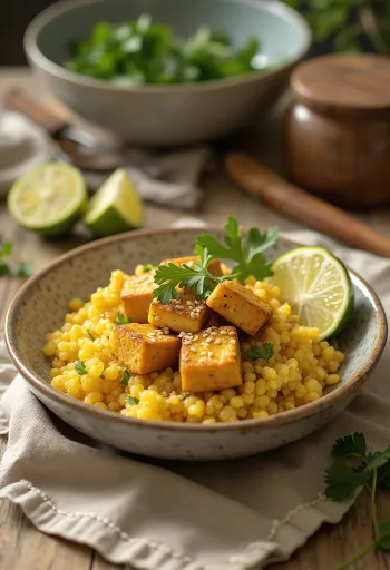 Curry de quinoa à l'ail et tofu au citron vert