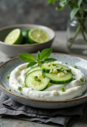 Sauce concombre citron vert à l'aneth servie