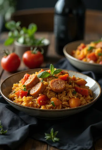 Lecsó au riz servi avec du persil frais