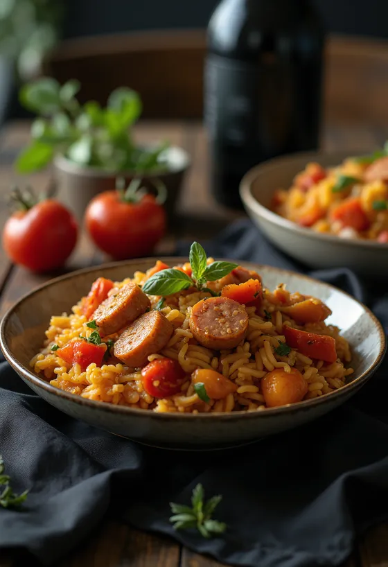 Lecsó au riz servi avec du persil frais