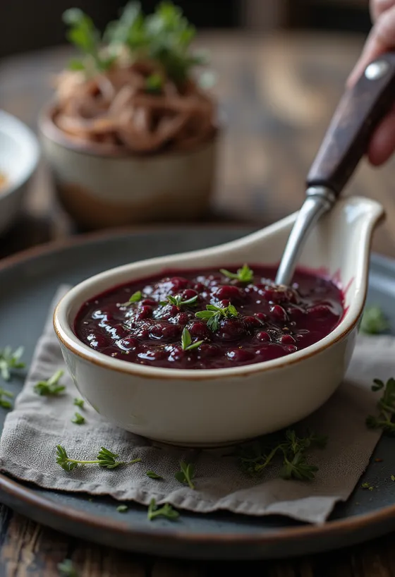 Sauce au vin rouge et à l'estragon servie