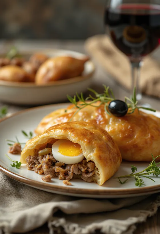 Empanada chilienne de Pino, empanada au bœuf et maïs, pâte dorée