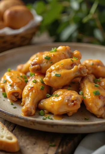 Ailes de poulet sauce miel-moutarde servies