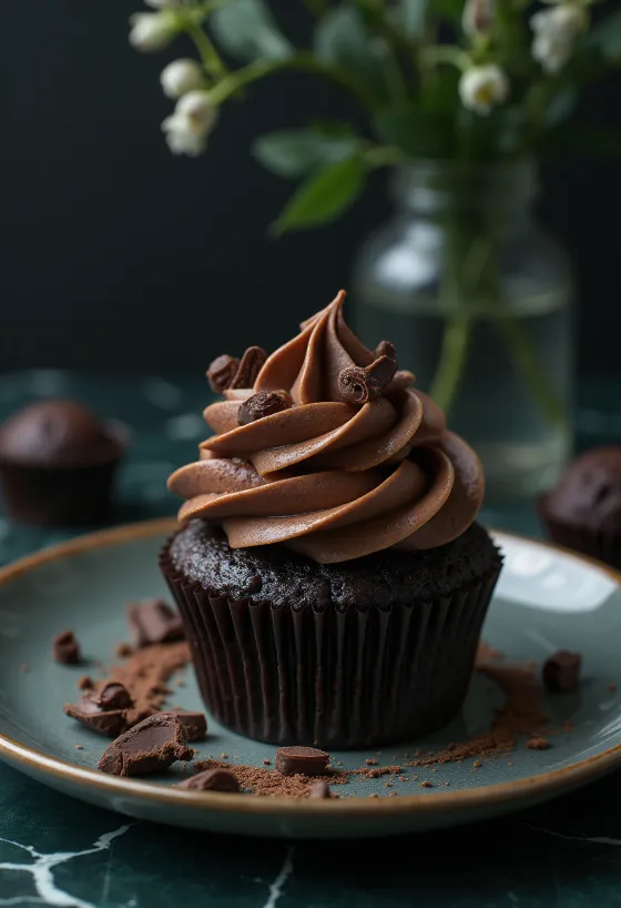 Cupcake truffé au chocolat servi