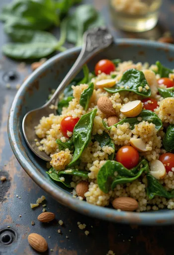 Salade de quinoa à l'ail et aux épinards