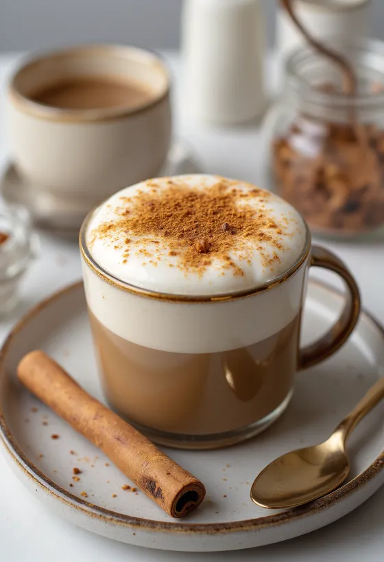 Chai latte épicé servi dans un mug