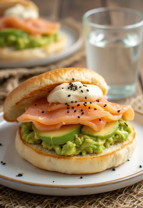 Bao buns au saumon et avocat servis