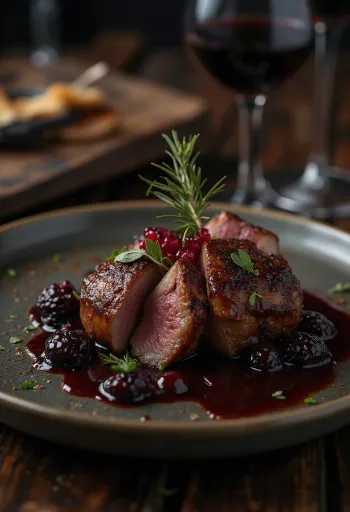 Médaillons d'antilope à la sauce au vin rouge servis avec légumes