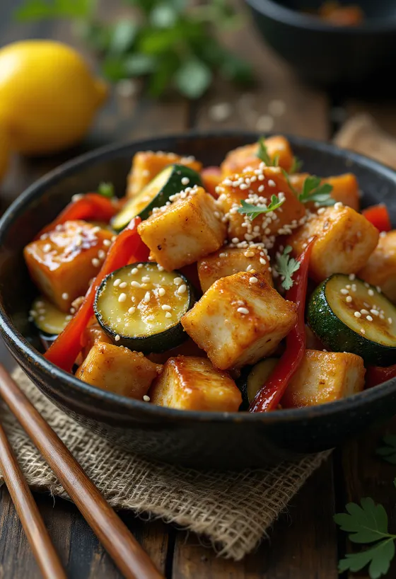 Wok de tofu sauté à l'ail