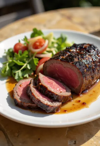 Filet de bœuf fumé BBQ servi