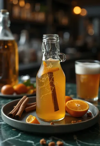 Cidre épicé servi en bouteille