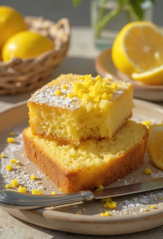 Gâteau au citron sans gluten décoré de tranches de citron fraîches