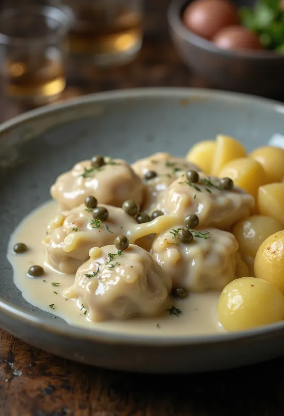 Königsberger Klopse servi avec sauce aux câpres