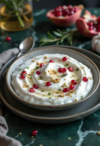 Yaourt probiotique à l'ail et à la grenade saupoudré d'épices za’atar