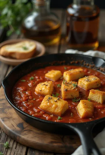 Tofu poêlé sauce tomate épicée servi