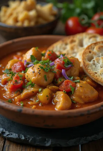 Chakhokhbili ragoût de poulet géorgien servi