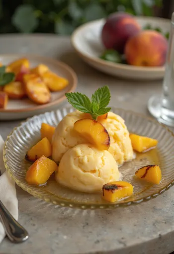Parfait aux pêches grillées servi
