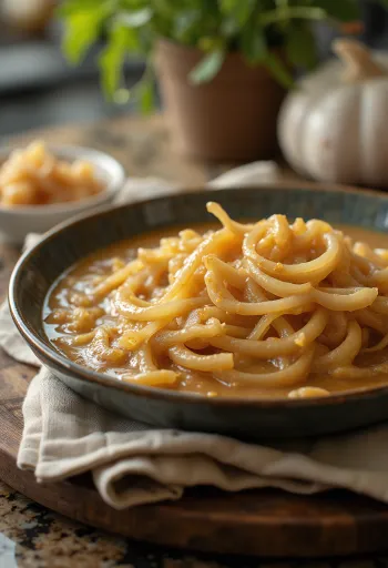 Sauce à l'ail et aux oignons caramélisés servie