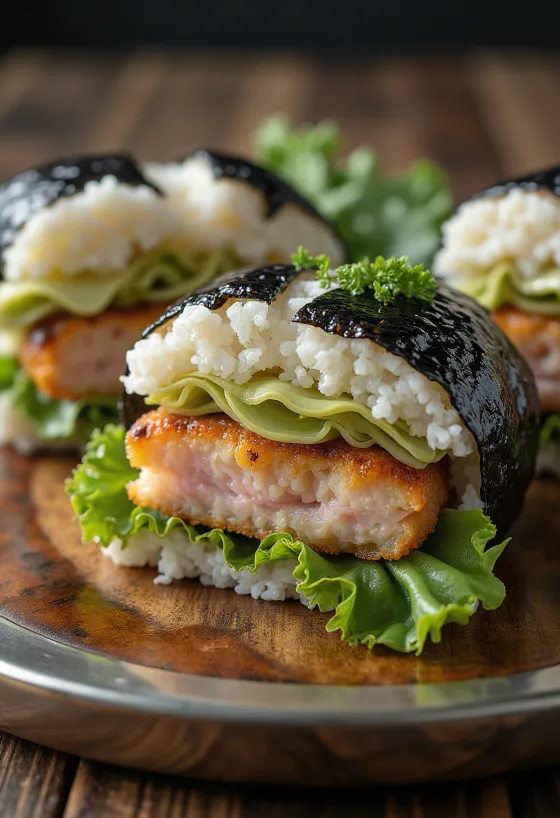 Katsu Onigirazu, côtelette de porc panée croustillante avec sauce tonkatsu dans une feuille de nori
