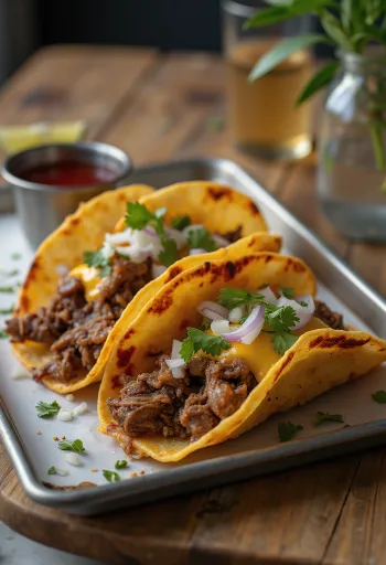Tacos Birria à l'Agneau, viande d'agneau épicée mexicaine en tortilla