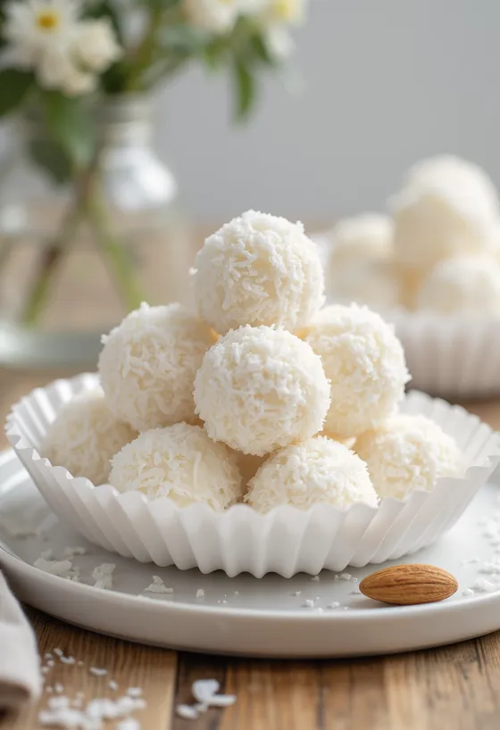 Boules Raffaello maison roulées dans la noix de coco
