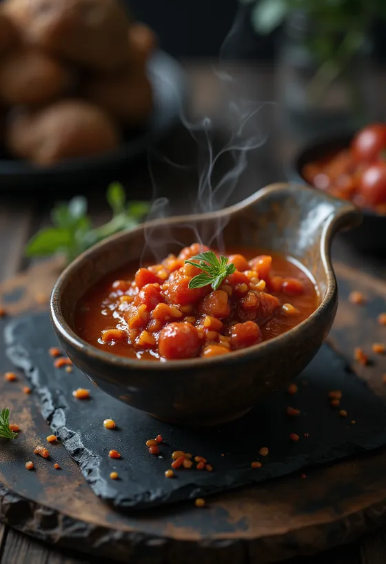 Sauce tomate pimentée servie