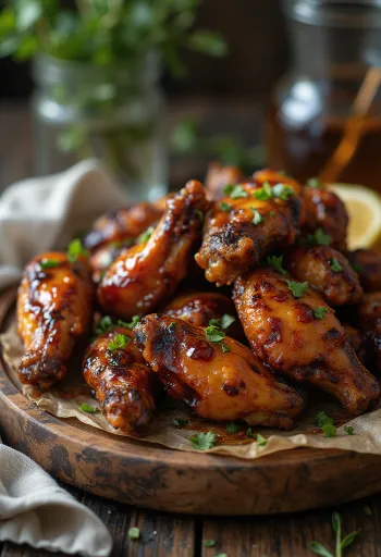 Ailes de poulet laquées au miel servies