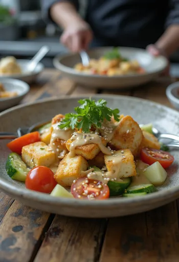 Salade de tofu à l'ail et au tahini
