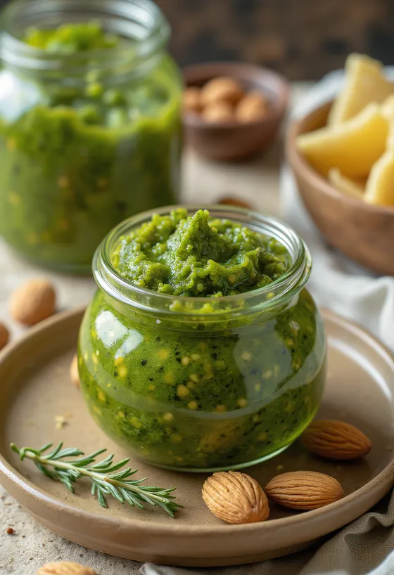 Pesto au persil et aux amandes, fraîchement préparé