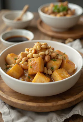 Tofu rôti marinade cacahuète servi