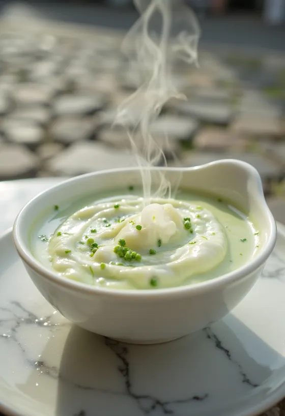 Sauce crémeuse au basilic servie