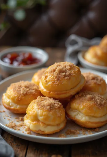 Æbleskiver saupoudrés de sucre à la cannelle, fraîchement servis