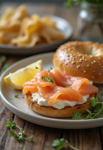 Bagel au saumon fumé, fromage frais et aneth