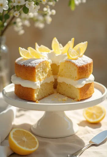 Gâteau au citron servi
