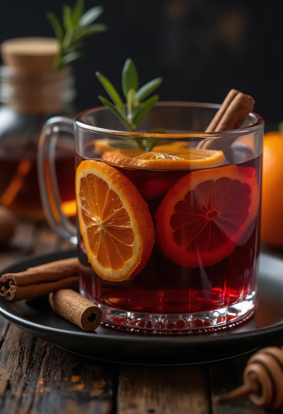Vin chaud aux épices servi dans un verre