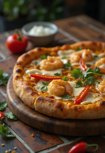 Pizza Laksa aux épices malaises et crevettes