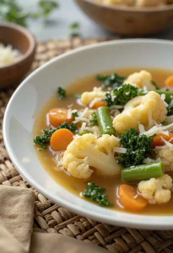 Minestrone au chou-fleur, servi avec des légumes frais