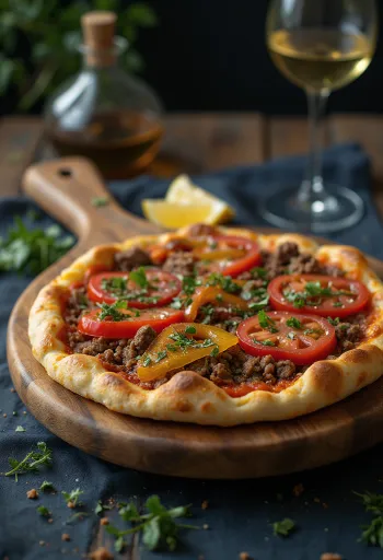 Lahmacun turc à la pâte fine et croustillante garni de viande hachée