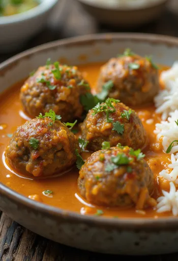 Curry de Koftas d'Agneau servi avec coriandre fraîche