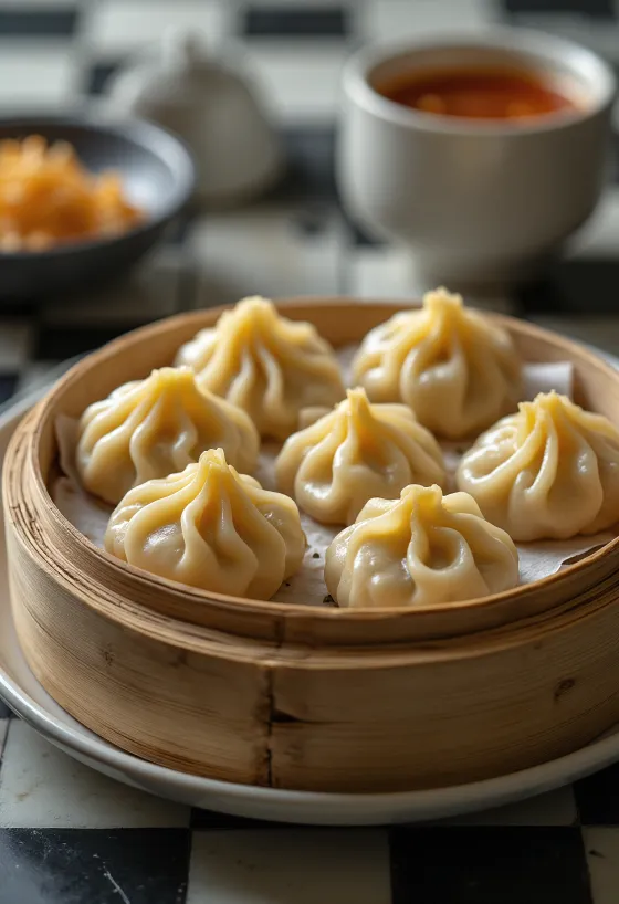 Momo farci au gingembre, cuit à la vapeur, servi