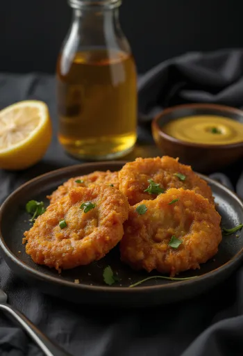 Acarajé sauce moutarde au miel, décoré de coriandre fraîche