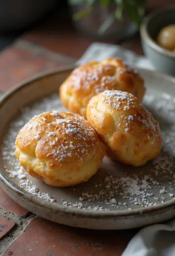 Æbleskiver à la cardamome, saupoudré de sucre glace