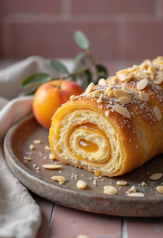 Bolo de Rolo aux amandes, tranches de gâteau roulé fourré à la confiture d'abricot et amandes